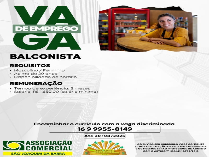 Vaga de Emprego: Balconista