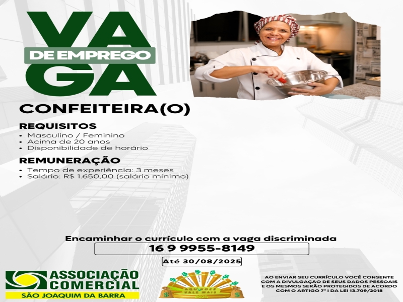 Vaga de Emprego: Confeiteira(o)